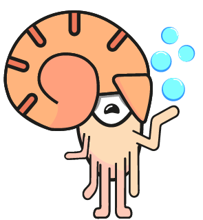 logo mascotte nautilus club un nautile sur 2 tentacule qui salue et joue avec des bulles